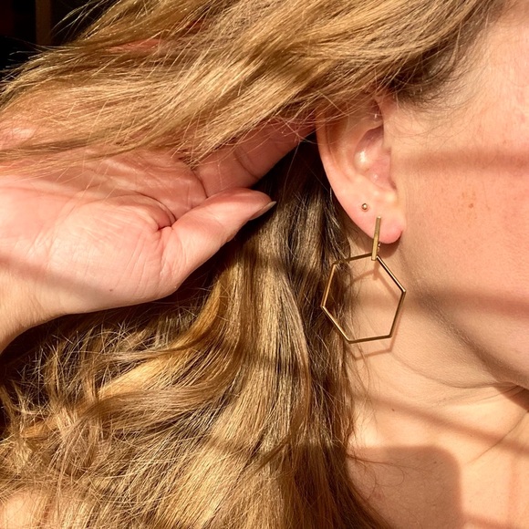Zoey Hexagon Gold Drop Earrings - Picture 2 of 7